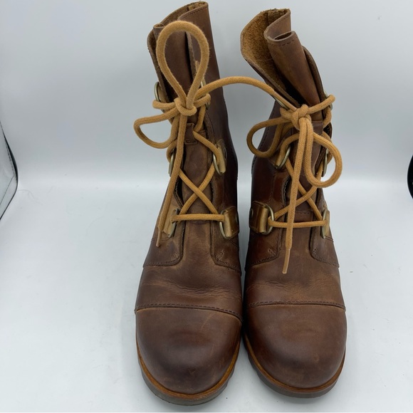 Sorel Joan of Arctic Wedge brown Waterproof Leather Boots Size 8 Lace Up - Picture 2 of 5